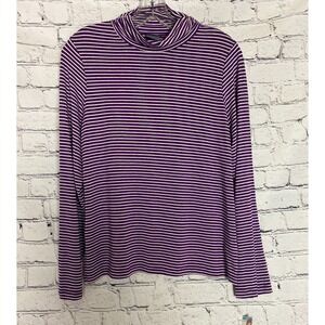 NWT‎ Covington Large Purple White Y2K Striped Sparkle Turtleneck Long Sleeve